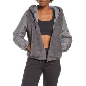 Zella Gray Faux Shearling Bomber Jacket Size Medium